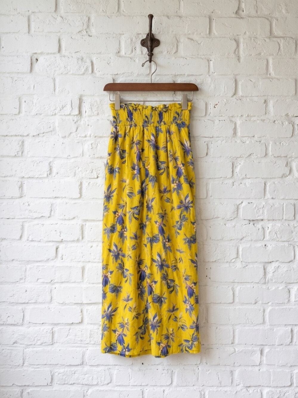 Calling June Yellow Floral Smocked Maxi Skirt XS Cottagecore